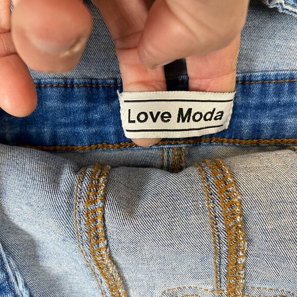 Love Moda Women's Overalls Small Bib Skinny Distressed Casual Y25 Blue Denim - Picture 6 of 11